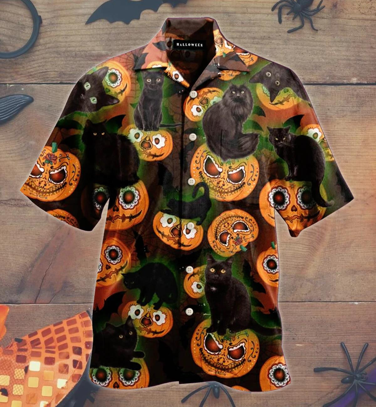 Black Cat Pumpkin Horror Halloween Hawaiian Shirt ,Hawaiian For Gift