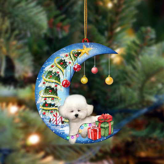 Bichon Frise-Sleep On The Moon Christmas Two Sided Christmas Plastic Hanging Ornament, Christmas Ornament Gift, Christmas Gift, Christmas Decoration