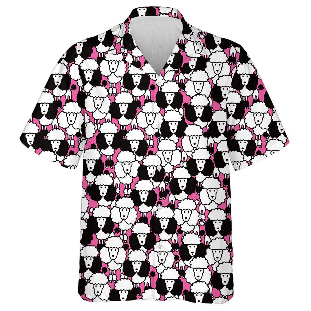 Black And White Cute Poodles On Pink Hawaiian Shirt, Hawaiian Shirt Gift, Christmas Gift