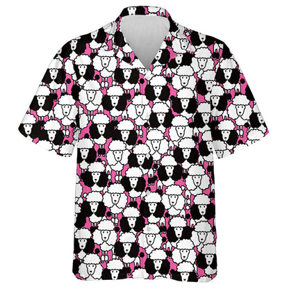 Black And White Cute Poodles On Pink Hawaiian Shirt, Hawaiian Shirt Gift, Christmas Gift