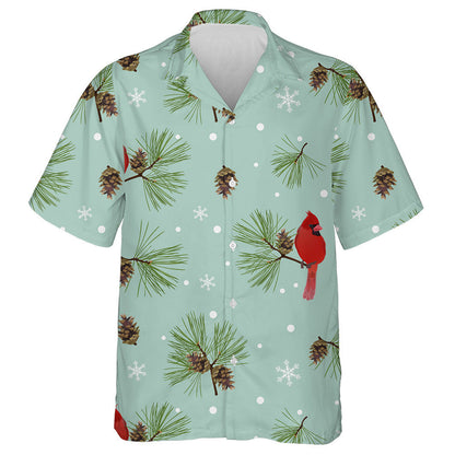 Watercolor Little Red Cardinal Bird And Pine Hawaiian Shirt, Hawaiian Shirt Gift, Christmas Gift
