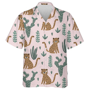 Wild African Leopard And Cactus Summer Tropical Hawaiian Shirt, Hawaiian Shirt Gift, Christmas Gift