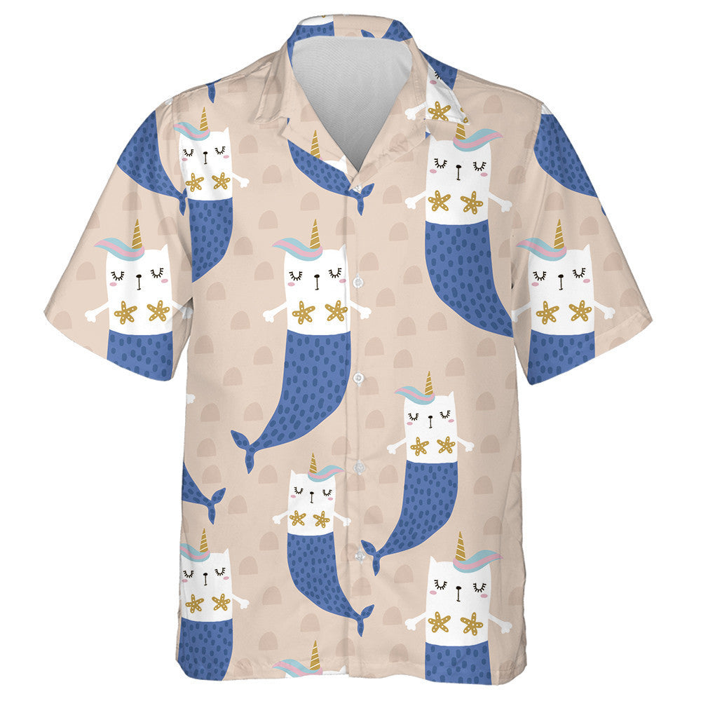 Maighdean mhara draíochta cat le adharca ar léine bándearg Haváís, bronntanas Léine Haváís, bronntanas Nollag