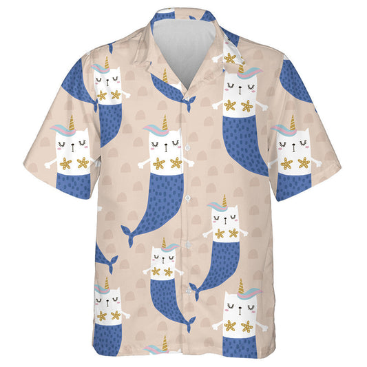 Maighdean mhara draíochta cat le adharca ar léine bándearg Haváís, bronntanas Léine Haváís, bronntanas Nollag