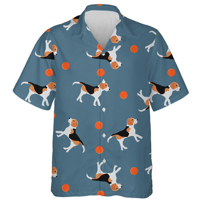 Imirt Madraí Beagle Le Liathróid Oráiste Ar Léine Gorm Haváí, Bronntanas Léine Haváíais, Bronntanas Nollag