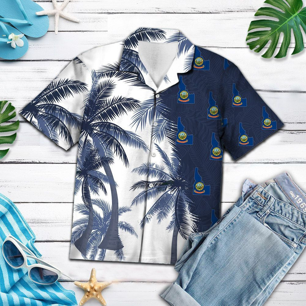 Idaho Flag With Palm Trees Design Hawaiian Shirt, Hawaiian For Gift