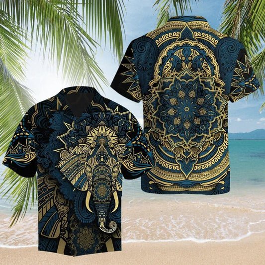 Elephant Royal Mandala Hawaiian Aloha Shirt Unisex Shorts Sleeve Colorful Hawaiian Shorts Beach Short Sleeve_Hawaiian Shirt Gift, Christmas Gift
