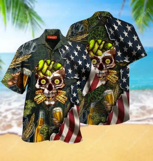 Beer Skull Hawaiian Aloha Shirt Unisex Shorts Sleeve Colorful Hw2467 Hawaiian Shorts Beach Short Sleeve,Hawaiian Shirt Gift, Christmas Gift