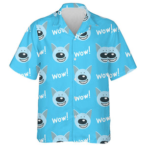 Wolf And Word Wow On Blue Background Hawaiian Shirt, Hawaiian Shirt Gift, Christmas Gift