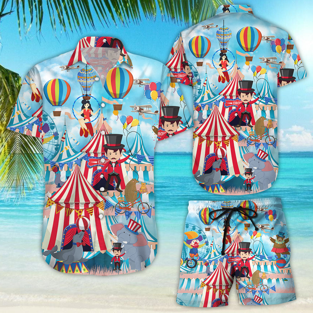Circus Elephants Unisex Short Sleeve Shirt Vacation Tropical Shirts Best Hawaiian Shirts Hawaiian Shirts For Men_Hawaiian Shirt Gift, Christmas Gift