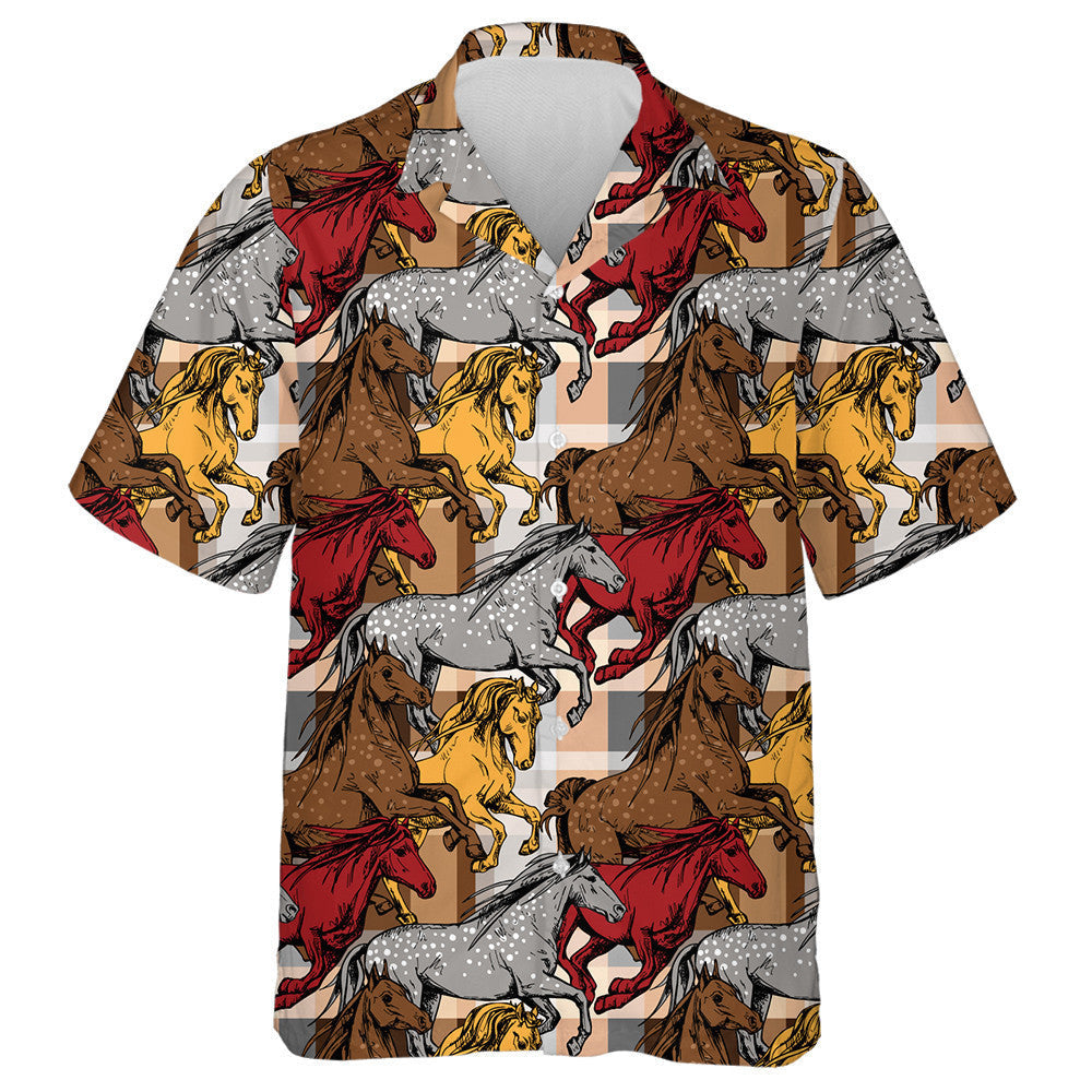 The Running Beautiful Red Gray And Yellow Horses Hawaiian Shirt, Hawaiian Shirt Gift, Christmas Gift