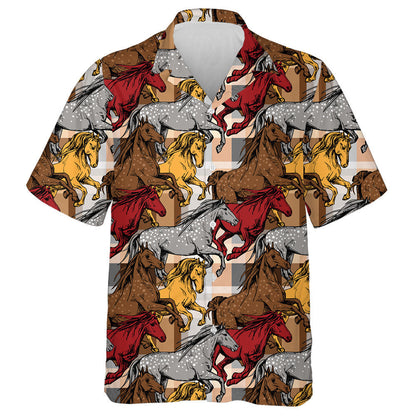 The Running Beautiful Red Gray And Yellow Horses Hawaiian Shirt, Hawaiian Shirt Gift, Christmas Gift