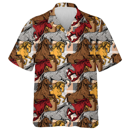 The Running Beautiful Red Gray And Yellow Horses Hawaiian Shirt, Hawaiian Shirt Gift, Christmas Gift