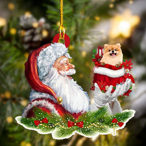 Pomeranian And Santa Christmas Ornament For Dog Lovers, Dog Mom Acrylic Dog Ornament,Christmas Gift,Christmas Decoration