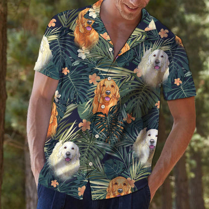 Nice Golden Retriever Among Flowers And Leaves Hawaiian Shirt, Hawaiian Shirt Gift, Christmas Gift