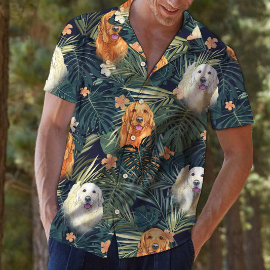 Nice Golden Retriever Among Flowers And Leaves Hawaiian Shirt, Hawaiian Shirt Gift, Christmas Gift