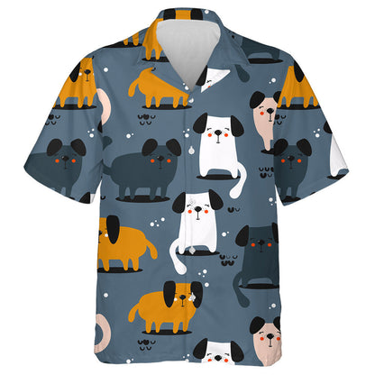 Happy Dogs On Blue Grey Colorful Hawaiian Shirt, Hawaiian For Gift