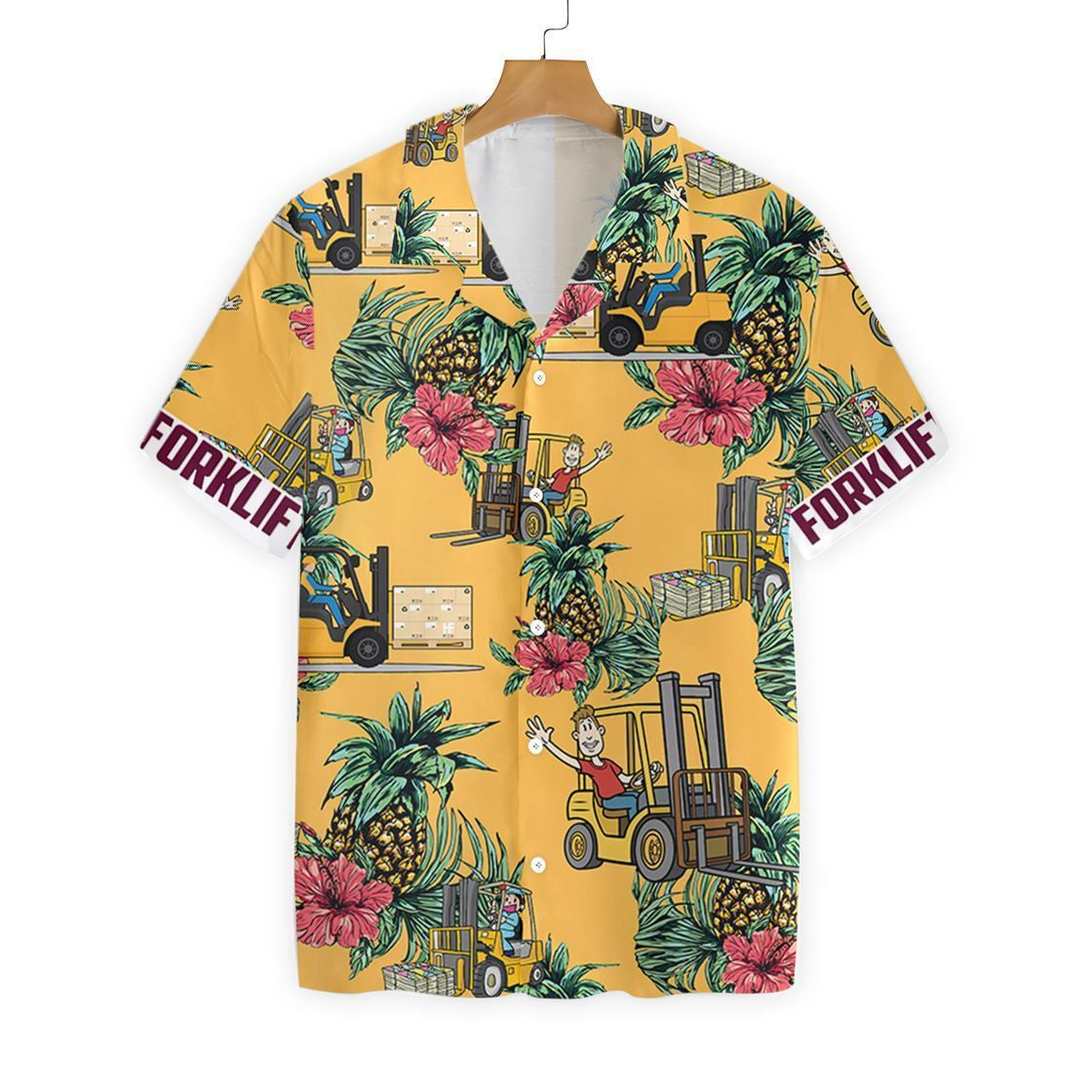 Forklift Pineapple Seamless Pattern Gold Design Hawaiian Shirt,Hawaiian Shirt Gift, Christmas Gift