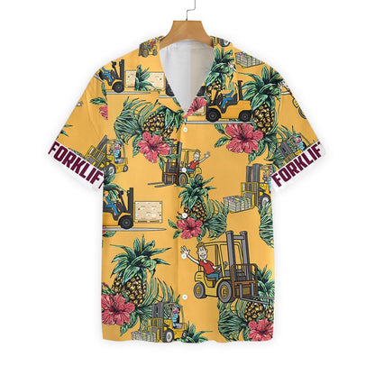 Forklift Pineapple Seamless Pattern Gold Design Hawaiian Shirt,Hawaiian Shirt Gift, Christmas Gift