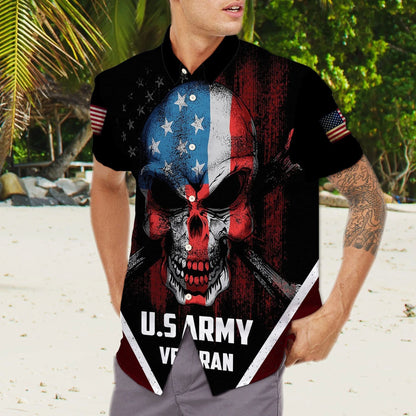 Usa Veteran Flag Skull Face Hawaiian Shirt, Hwaiian For Gift