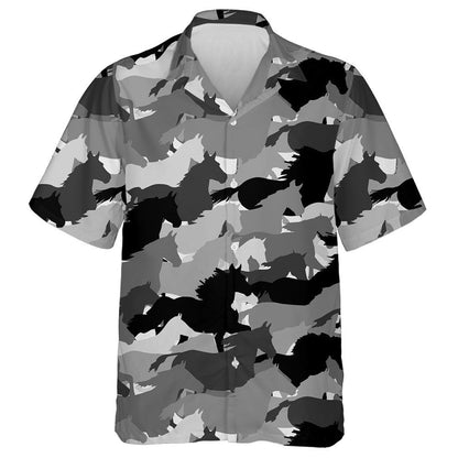 Herd Of Horses Skipping In Black And White Hawaiian Shirt, Hawaiian Shirt Gift, Christmas Gift