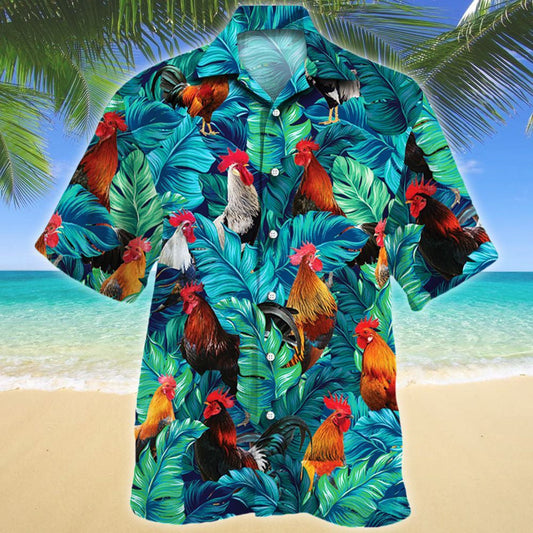 Rooster In Tropical Leave Lovers Gift Hawaiian Shirt,Hawaiian Shirt Gift, Christmas Gift