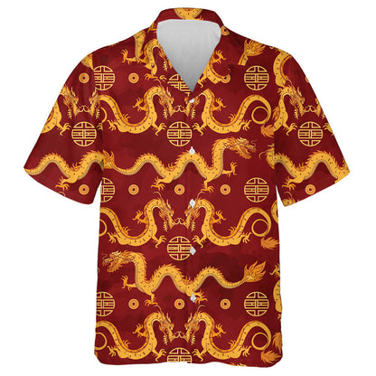 Gold Dragons Chinese Ornament On A Watercolor Hawaiian Shirt, Hawaiian Shirt Gift, Christmas Gift