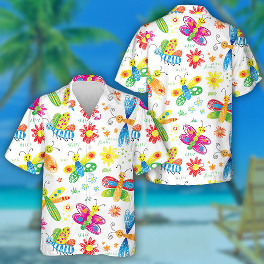 Téama Gleoite Lámh-tharraingthe Páistí Léine Haváíais Féileacán Doodle, Bronntanas Léine Haváíais, Bronntanas Nollag