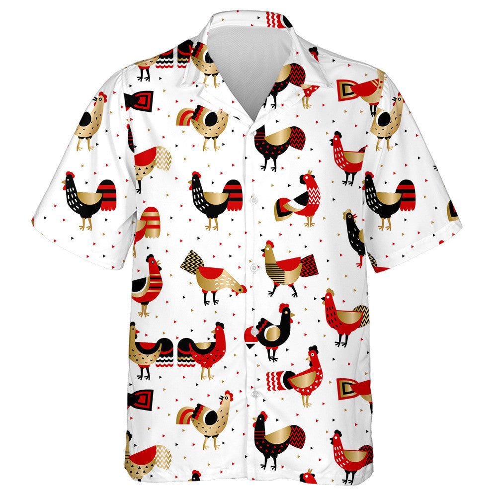 Special Ornamented Chicken Roosters On White Background Hawaiian Shirt, Hawaiian Shirt Gift, Christmas Gift