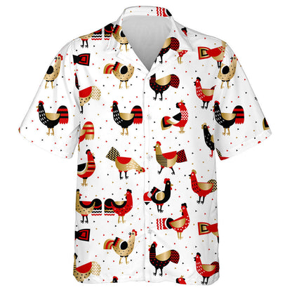 Special Ornamented Chicken Roosters On White Background Hawaiian Shirt, Hawaiian Shirt Gift, Christmas Gift