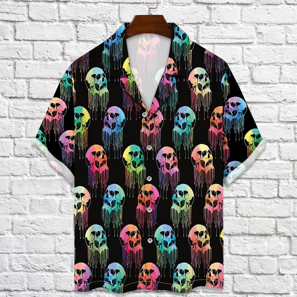 Scary Skull Colorful Painting Pattern Hawaiian Shirt,Hawaiian Shirt Gift, Christmas Gift