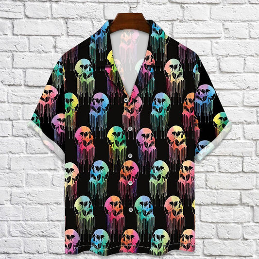 Scary Skull Colorful Painting Pattern Hawaiian Shirt,Hawaiian Shirt Gift, Christmas Gift