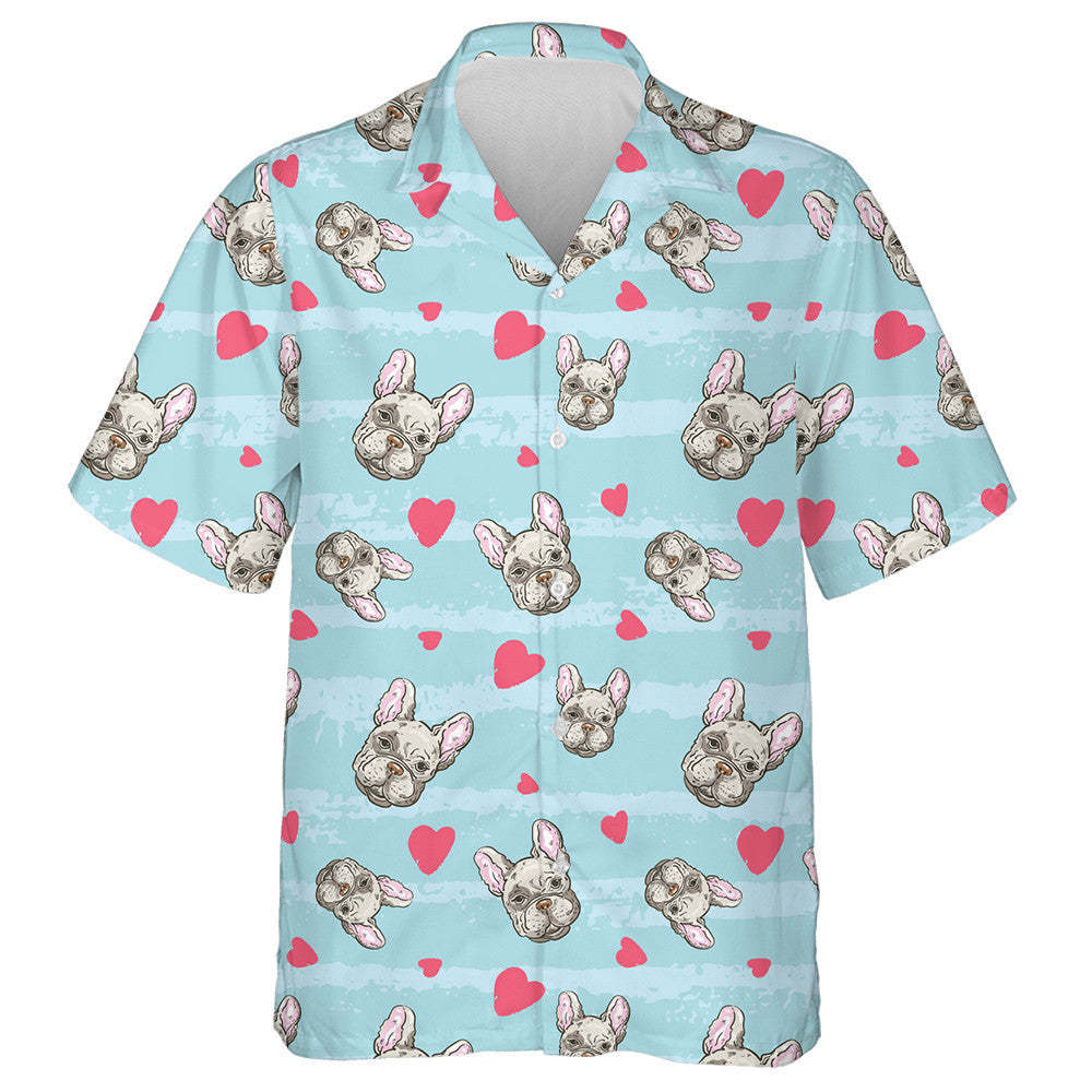 Red Heart With A Cute Bulldog Hawaiian Shirt,Hawaiian Shirt Gift, Christmas Gift