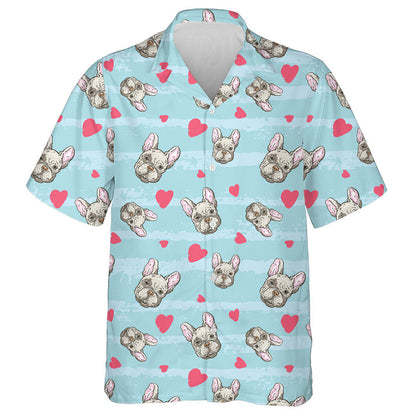 Red Heart With A Cute Bulldog Hawaiian Shirt,Hawaiian Shirt Gift, Christmas Gift