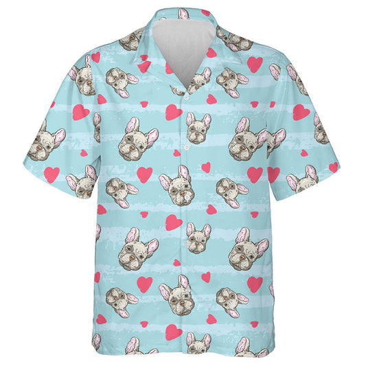 Red Heart With A Cute Bulldog Hawaiian Shirt,Hawaiian Shirt Gift, Christmas Gift