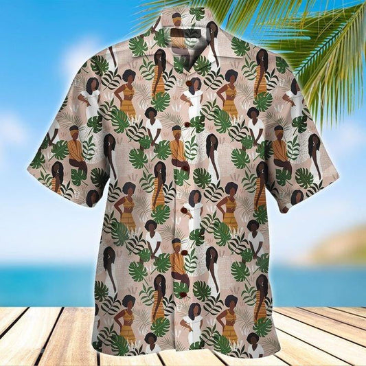 Dearadh Cúlra Trópaiceach Mná Dubha Léine Haváís Agus Gearr, Bronntanas Léine Haváíais, Bronntanas Nollag