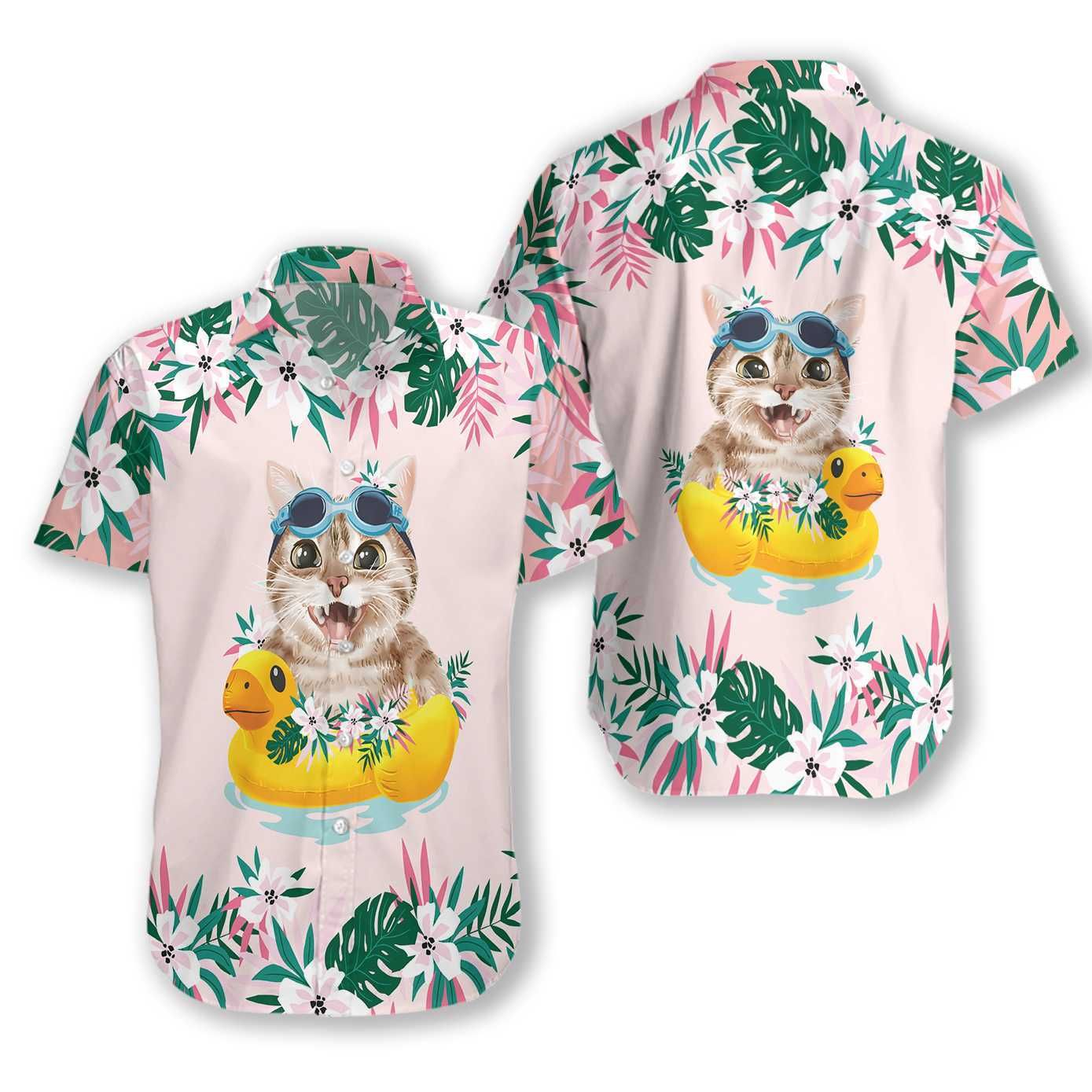 Cat Beach Time Meow Hawaiian Aloha Shirt Hawaiian Shorts Beach Short Sleeve_ Maria_Hawaiian Shirt Gift, Christmas Gift