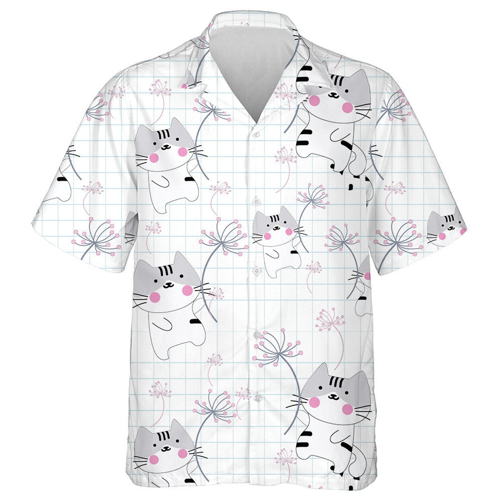 Cute Cat In The Sky With Dandelion Flower Hawaiian Shirt, Hawaiian Shirt Gift, Christmas Gift