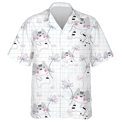 Cute Cat In The Sky With Dandelion Flower Hawaiian Shirt, Hawaiian Shirt Gift, Christmas Gift