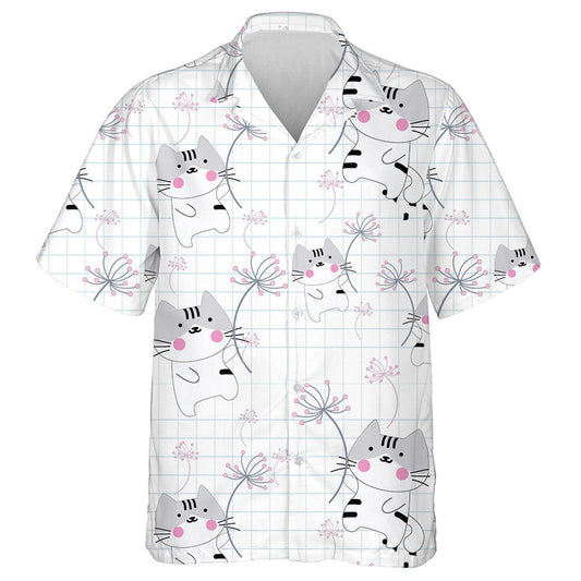 Cute Cat In The Sky With Dandelion Flower Hawaiian Shirt, Hawaiian Shirt Gift, Christmas Gift