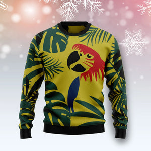 Parrot Tropical Leaf unisex womens & mens, couples matching, friends, funny family ugly christmas holiday sweater gifts,Christmas Ugly Sweater