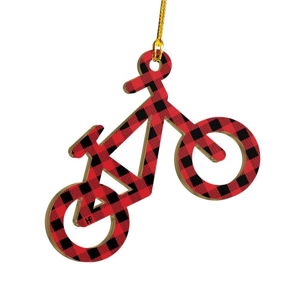 Bicycle Buffalo Plaid Pattern Ornament, Christmas Ornament Gift, Christmas Gift, Christmas Decoration