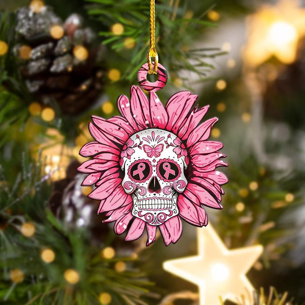 Breast Cancer Skull Shape Ornament, Christmas Ornament Gift, Christmas Gift, Christmas Decoration