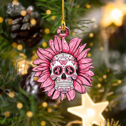 Breast Cancer Skull Shape Ornament, Christmas Ornament Gift, Christmas Gift, Christmas Decoration