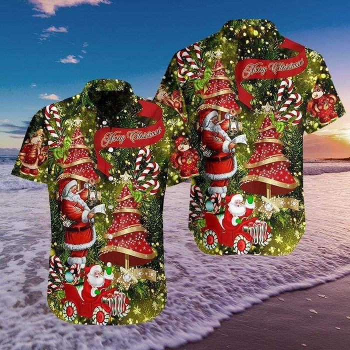 Believe In Magic Of Christmas Santa Claus And Tree Design Hawaiian Shirt, Hawaiian Shirt Gift, Christmas Gift.