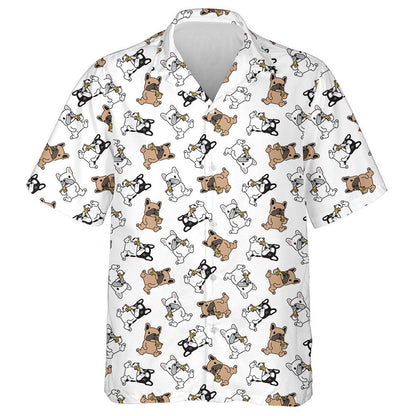 Cartoon Cute French Bulldog Pizza Eating Hawaiian Shirt, Hawaiian Shirt Gift, Christmas Gift