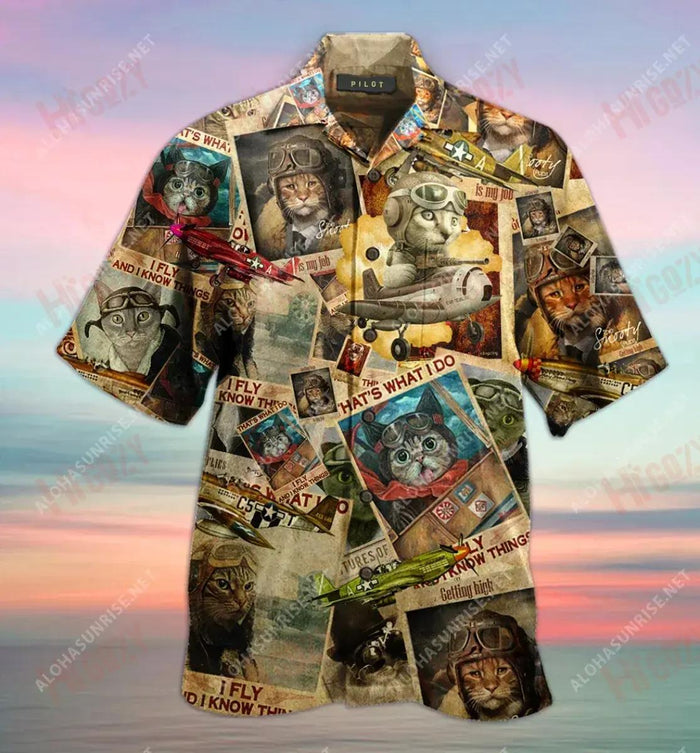 Amazing Pilot Cat Unisex Short Sleeve Shirt Vacation Aloha Shirt Best Hawaiian Shirts Hawaiian Shirt Pattern, Christmas Gift