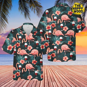 Flamingo And Wine Hawaiian Hawaii Shirt_ Hawaiian Shirt Gift, Christmas Gift