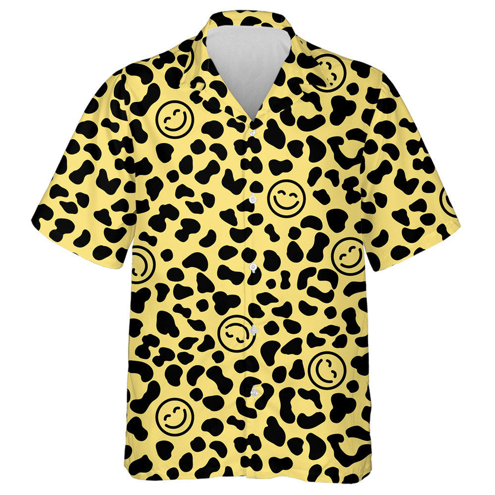 Leopard Skin With Happy Face Smiling Emoticon Hawaiian Shirt, Hawaiian Shirt Gift, Christmas Gift
