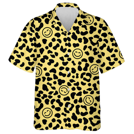 Leopard Skin With Happy Face Smiling Emoticon Hawaiian Shirt, Hawaiian Shirt Gift, Christmas Gift